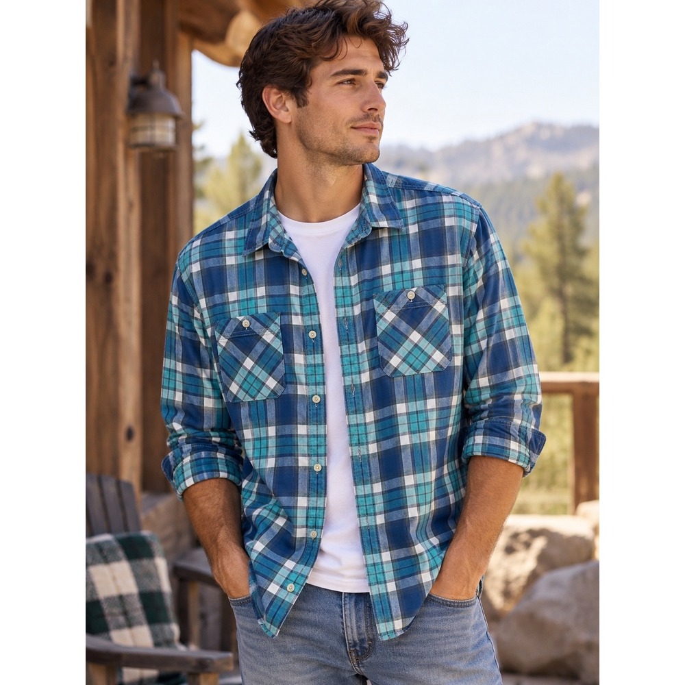 American Eagle Outfitters Mens XXL Athletic Fit Plaid Button Down Shirt Blue